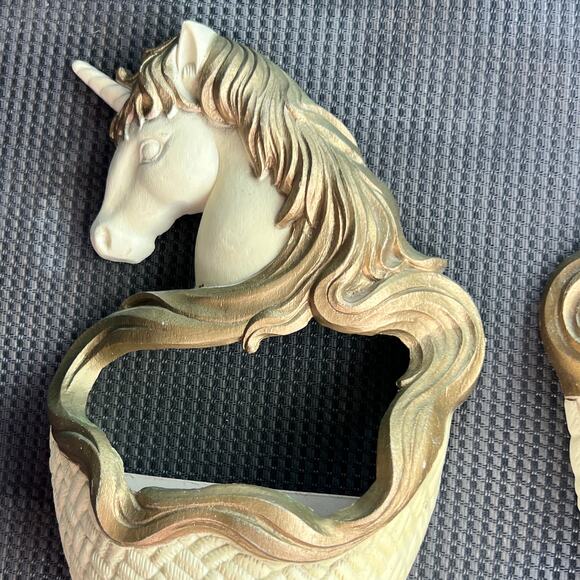 1987 Burwood Unicorn Wall Pocket Pair 2819-1 & 2819-2 Ivory Gold USA Regency - Picture 13 of 16